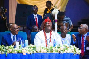 Minister of the Federal Capital Territory (FCT), Mr Nyesom Wike and Royal Father of the Day, Ooni of Ife, Adeyeye Ogunwusi