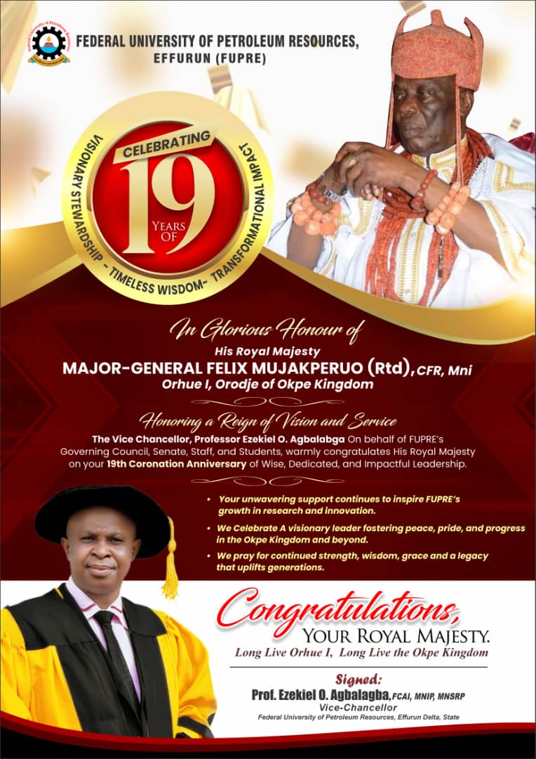 FUPRE Vice-Chancellor Celebrates Orodje of Okpe on 19th Coronation Anniversary