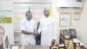 Comrade Benjamin Jeremiah Ojodale, the Kogi State Chapter Chairman of the National Youth Council of Nigeria (NYCN), visited Comrade Solomon Adodo, the National President of the Council, at his office in Abuja