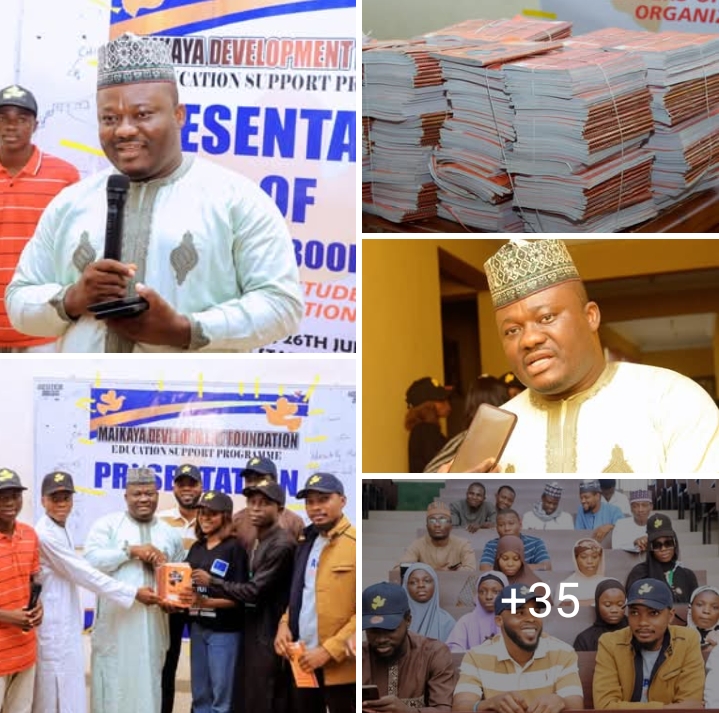 Students of Nasarawa state University Keffi while receiving books from Maikaya Development Foundation
