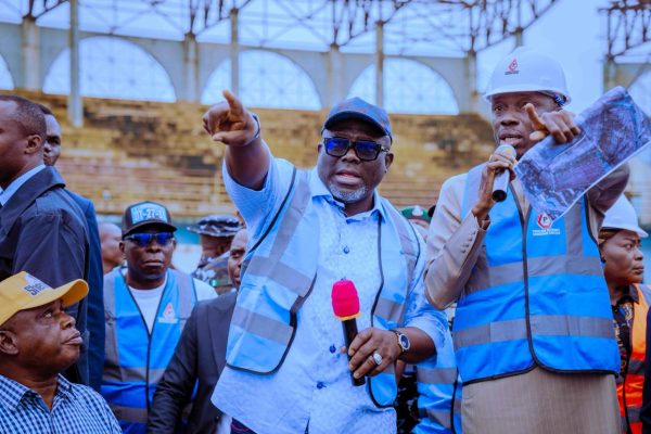 Oborevwori Inspects Warri Stadium, Amidst Cheers Governor Sheriff Oborevwori of Delta State