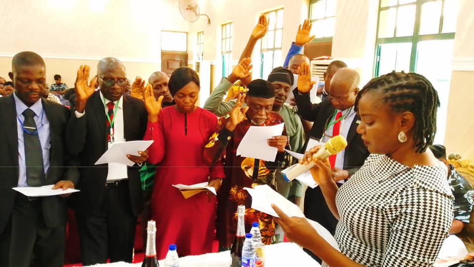 New officials of PCRC Karu area command, while taking oath of allegiance administered by Barrister Liatu Makama.