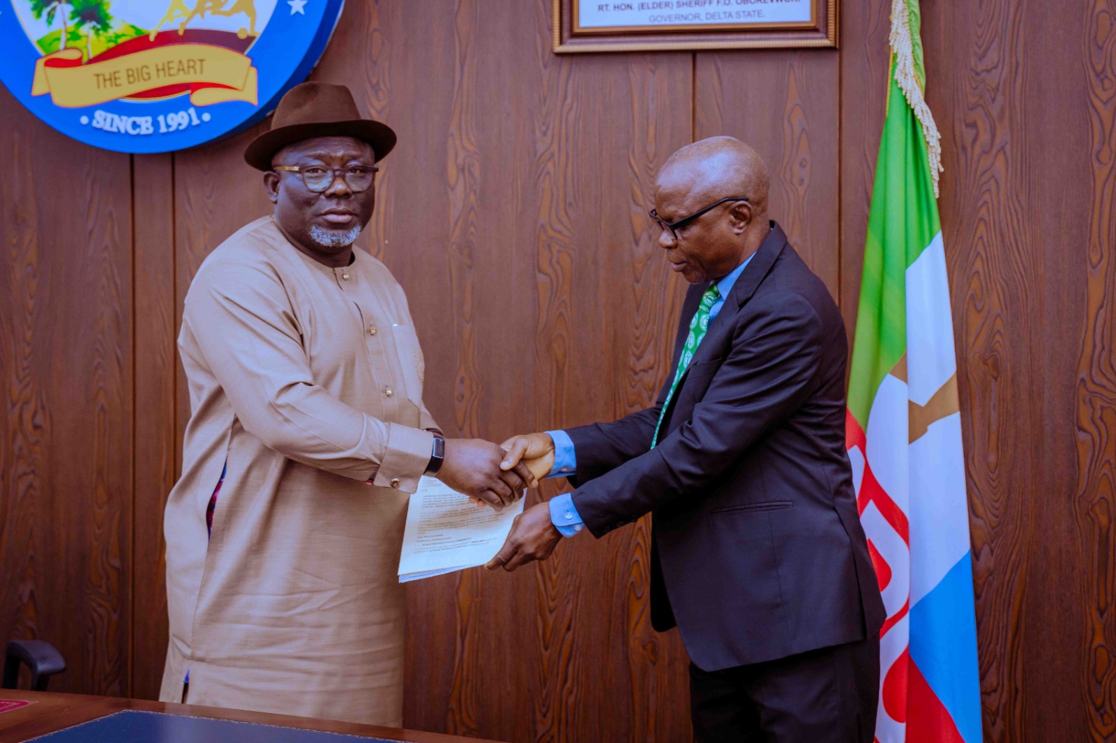 Delta State Governor, Rt. Hon. Sheriff Oborevwori and Delta State Chairman, Nigeria Medical Association (NMA), Dr. Israel Agadaigho