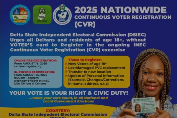 DSIEC Urges Deltans to Register for 2025 Nationwide Continuous Voter Registration DSIEC Urges Deltans to Register for 2025 Nationwide Continuous Voter Registration