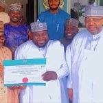 NUC Grants Operational License to Kuje Leadership University Chairman/Board of Trustee (BOT) of the Kuje Leadership University Dr Aliyu Modibbo Umar right, Pro -Chancellor of the University, Dr Musa Yahaya Muhammad and Prof Muhammed Evitu display licence approved by the NUC to commence academic activities at the institution.