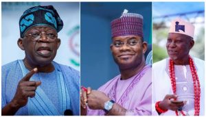 President Bola Ahmed Tinubu (L), Yahaya Adoza Bello (M), Chief Richard Asaje (R)