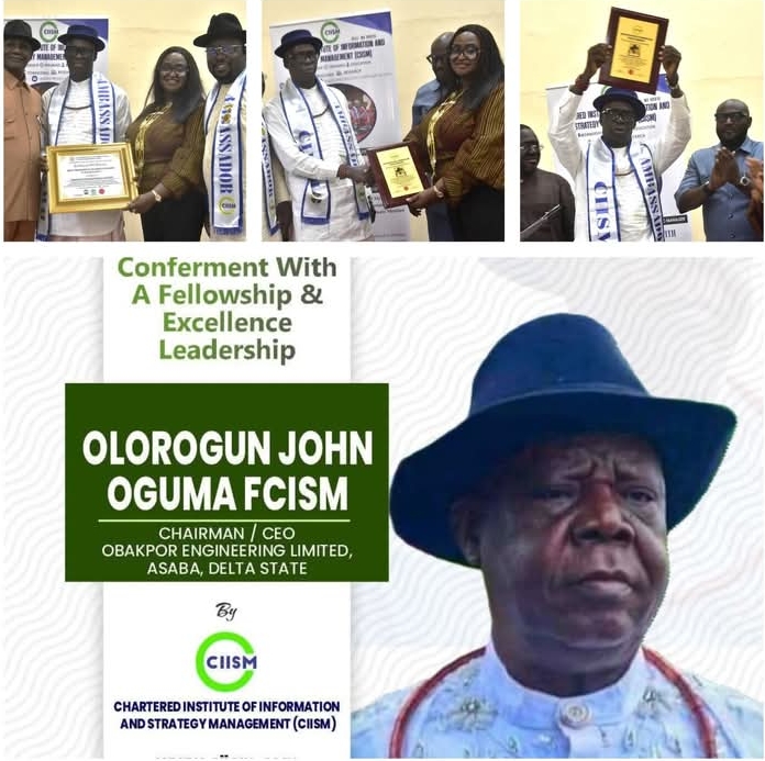 CIISM Council Member, Oghenesivbe congratulates Chief Oguma on investiture as Distinguished Fellow