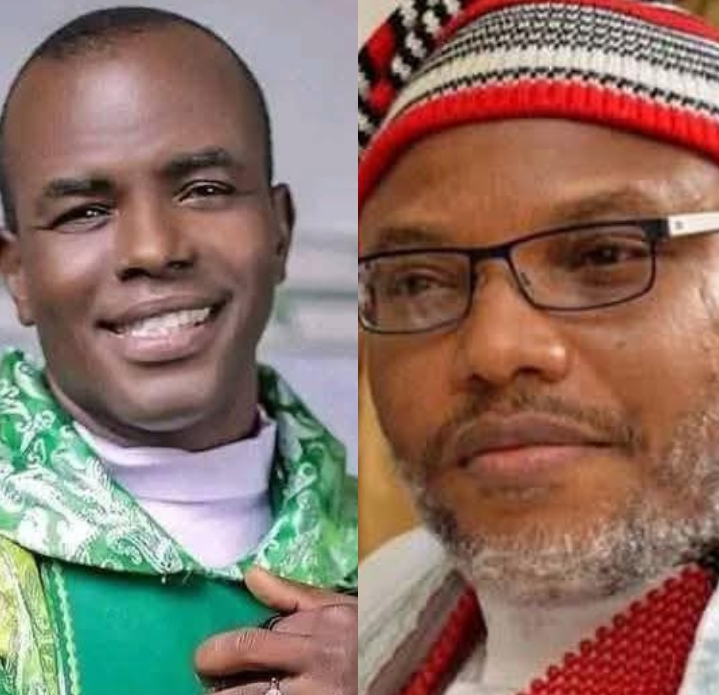 Rev. Friday Ejike Mbaka, al, a prominent Nigerian Catholic priest and founder of the Adoration Ministry in Enugu and Mazi Nnamdi Kanu, leader Indigenous People Of Biafra (IPOB) leader,