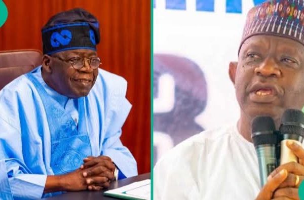 President Bola Ahmed Tinubu and Kogi West Senator, Sunday Steve Karimi