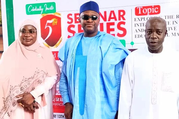 The representative of NSUk VC, prof. K'tso Ngargbu, the Dean, faculty of education, prof. Usman Gbari and Prof. Hauwa'u Mainoma.