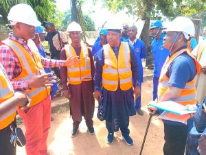 Commissioner for water resources and rural development, Mohammed Agah Muluku, GM water board, Geologist Kana and Engr. Isaac Salami during an inspection of water project.