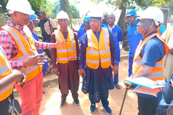 Commissioner for water resources and rural development, Mohammed Agah Muluku, GM water board, Geologist Kana and Engr. Isaac Salami during an inspection of water project.