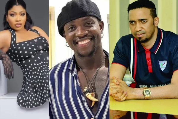 From left, Nollywood Actress, Doris Ogala, Social media activist, Martins Otse, widely known as VeryDarkMan (VDM) and Pastor Okafor, founder of the Mountain of Liberation and Miracles Ministry. 