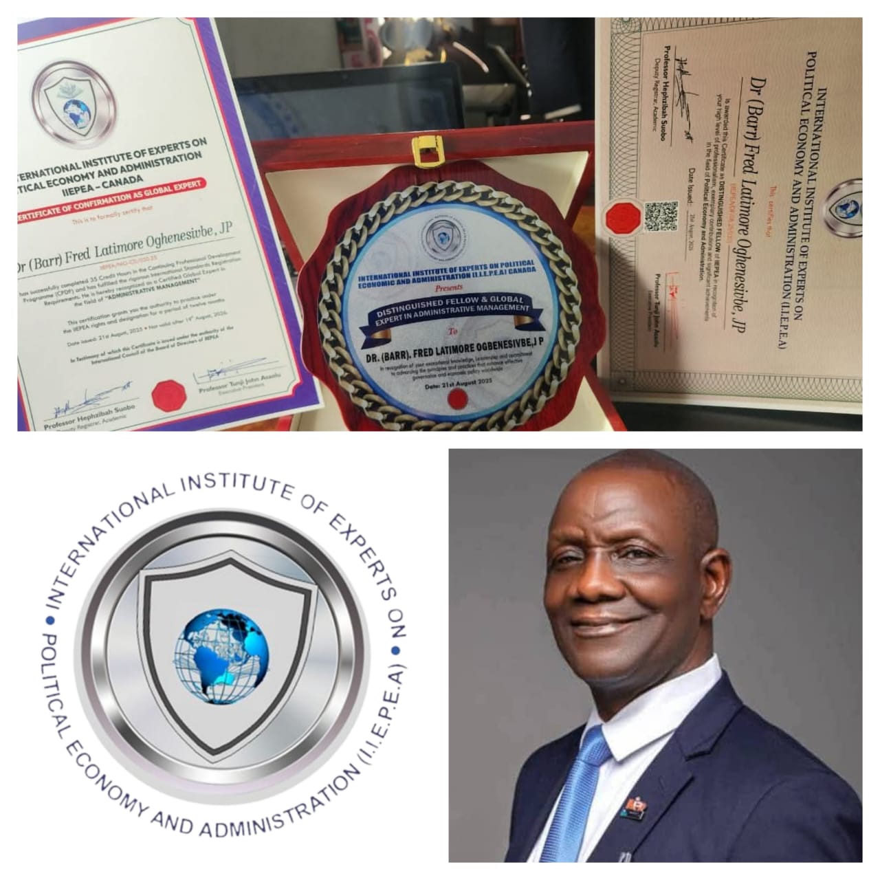 Delta Bureau DG, Oghenesivbe, Inducted as Distinguished Fellow of IIEPEA Canada-Nigeria