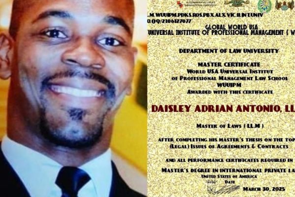 Prof. Sir Adrian Daisley and his LL.B and LL.M achievements