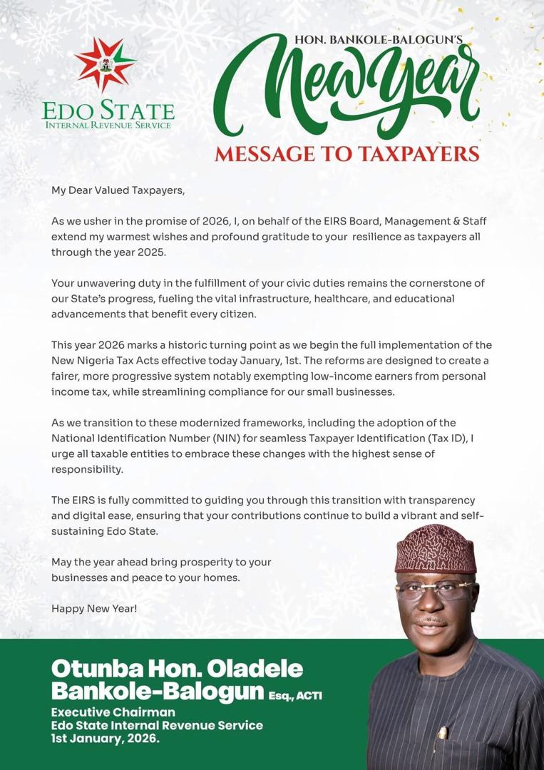 We’ll Guide You Through New Tax Reform, Edo Govt Assures Taxpayers