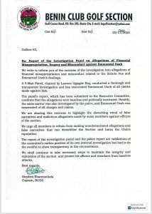 Benin Club Golf Scandal: Barr. Usoh Caught in Tangled Web of Lies, Corruption, Fraud, Forgery 