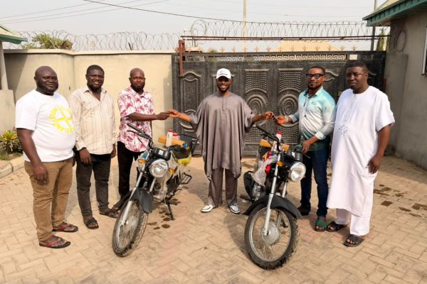 Oladele John Nihi Strikes Again: Gifts Motorcycles to Two Youths This Morning (+Video)
