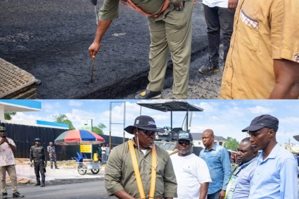 The Delta State Commissioner for Works (Highways and Urban Roads), Comrade Reuben Izeze, during an inspection tour of ongoing road rehabilitation and construction projects in Ughelli South and Udu LGAs