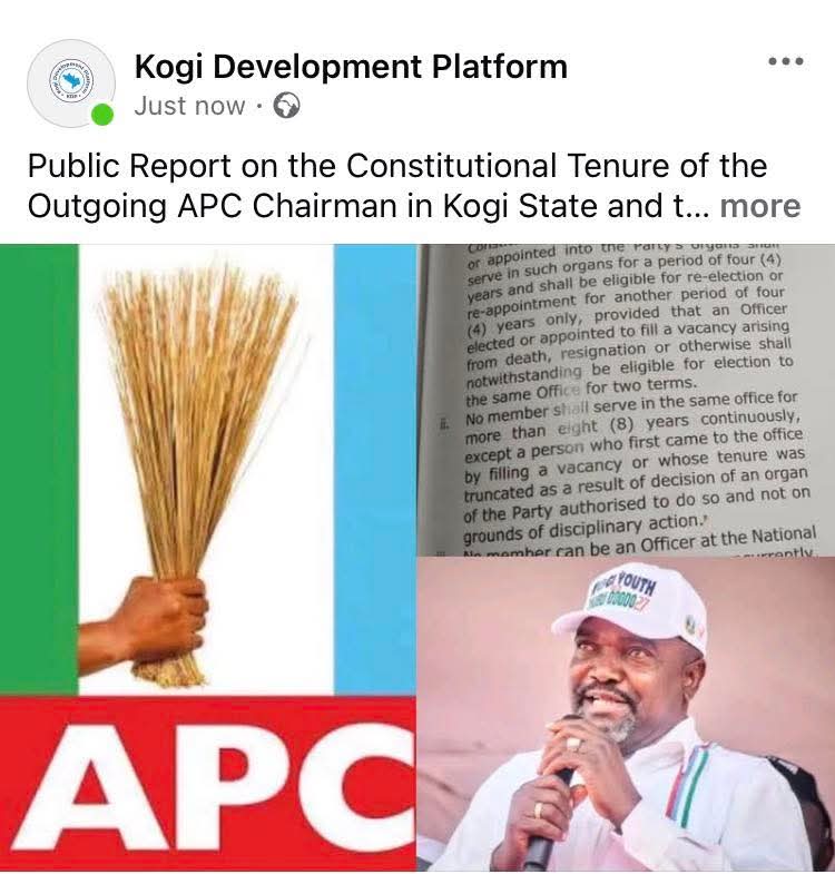 Public Report on the Constitutional Tenure of the Outgoing APC Chairman in Kogi State and the Need to Protect Party Stability