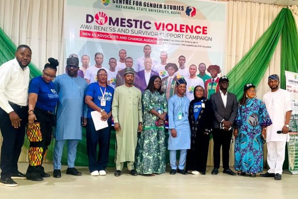 Dr. Comfort Adokwe-Obed (Ag. Director) and Dr. Ochanya Mercy Yakubu Lamai (Deputy Director), alongside other dignitaries, at the NSUK Center for Gender Studies Domestic Violence Awareness and Survivor Support Campaign.
