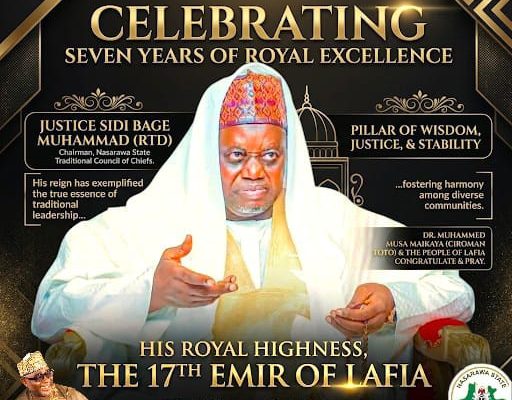 Seven Years of Royal Dignity, Enduring Commitment to Peace, Unity, and Development: Maikaya Celebrates Emir of Lafia, Justice Bage Muhammed