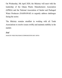 Ghana Halts Planned Increase in Sachet Water Prices