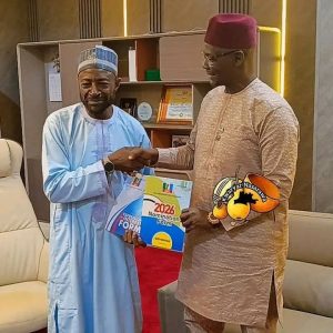 Former Chief Executive Officer of the National Agency for Science and Engineering Infrastructure, NASENI, and Nasarawa State APC Guber Aspirant, Prof. Mohammed Sani Haruna (L) and Executive Governor of Nasarawa State, Engr. Abdullahi Alhaji Sule