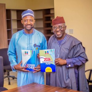 Former Chief Executive Officer of the National Agency for Science and Engineering Infrastructure, NASENI, and Nasarawa State APC Guber Aspirant, Prof. Mohammed Sani Haruna (L) and Former Executive Governor of Nasarawa State, Senator Umaru Tanko Al-Makura 