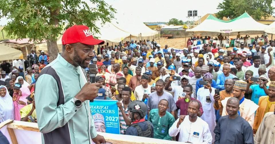 Former Chief Executive Officer of the National Agency for Science and Engineering Infrastructure, NASENI, and Nasarawa State APC Guber Aspirant, Prof. Mohammed Sani Haruna , addressing supporters at a Mega rally held in Keffi