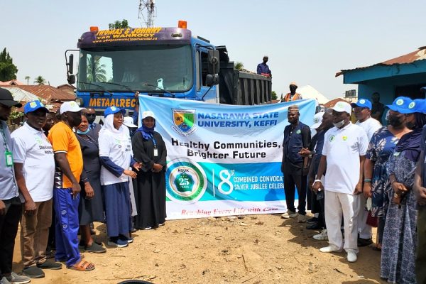 The University management as well as NASWAMSA in a group photograph during the exercise.