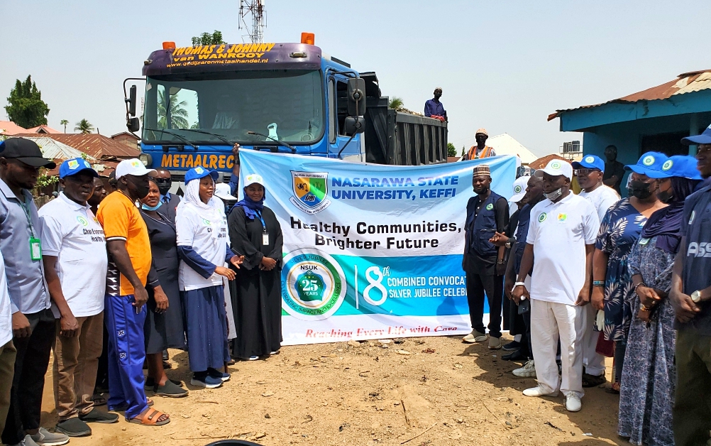 The University management as well as NASWAMSA in a group photograph during the exercise.