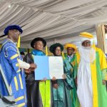 The governor, Nasarawa State, Engr. Abdullahi A. Sule together with the VC, NSUK, the Emir of Keffi and one of the honourary awardees, Dr Mahmood Ahmad in a photograph.