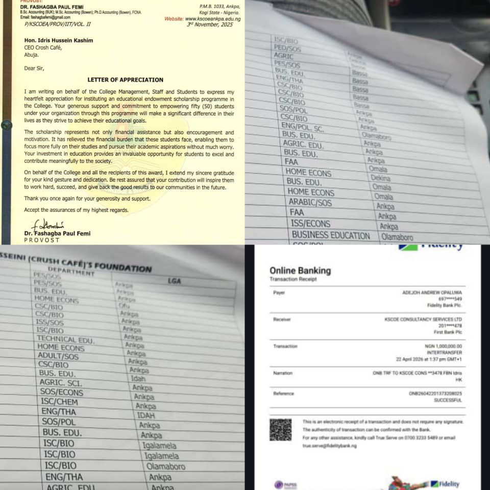 Idris HK Releases Fresh ₦1m, Sustains ₦7m Scholarship for 50 Kogi Students