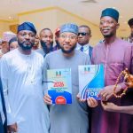 Chairman of Abaji Area Council Hon Abubakar Umar Abdullahi (m) shortly after he purchased his nomination forms at the APC national secretariat in Abuja, on Tuesday.