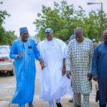 Alhaji Audu Ahere (L) in Blue, Hon. Muhammed Awal Mahmud in White and some elders