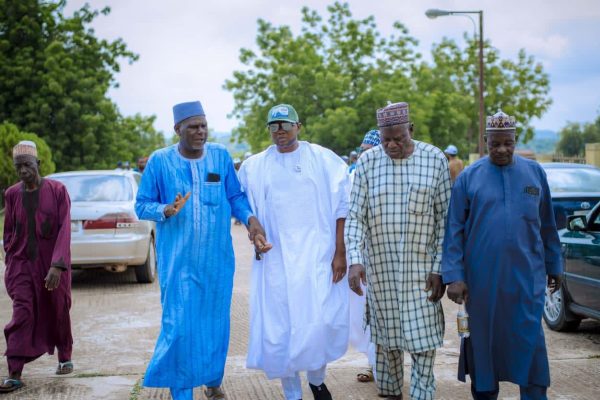 Alhaji Audu Ahere (L) in Blue, Hon. Muhammed Awal Mahmud in White and some elders