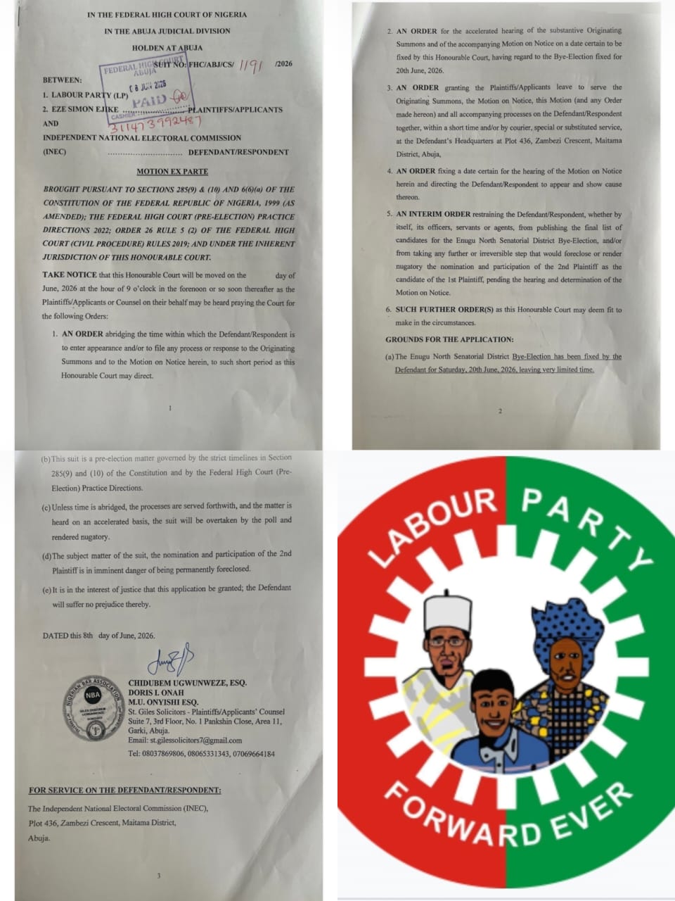 Labour Party Sues INEC Over Exclusion from Enugu North Senatorial By-Election