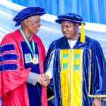 Professor of Social Studies and Environmental Education at Prince Abubakar Audu University, Professor Joseph Olukayode Ogunbiyi and Vice Chancellor Prince Abubakar Audu University Anyigba, Professor Salisu Ogbo Usman (L)