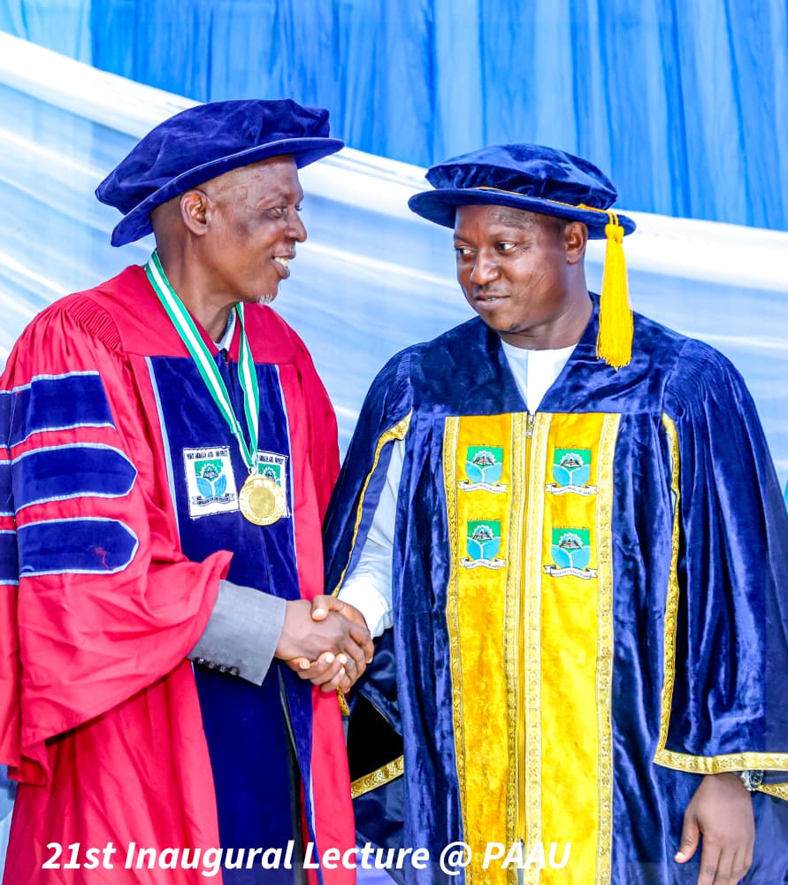 Professor of Social Studies and Environmental Education at Prince Abubakar Audu University, Professor Joseph Olukayode Ogunbiyi and Vice Chancellor Prince Abubakar Audu University Anyigba, Professor Salisu Ogbo Usman (L)