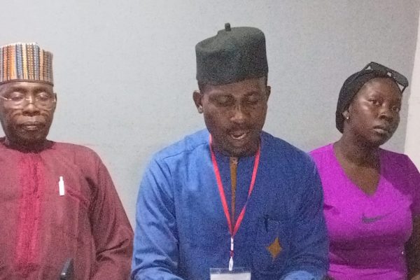 Leader of an independent election Observers group Mr. Rasheed Shuaib during the press conference in Akwanga.