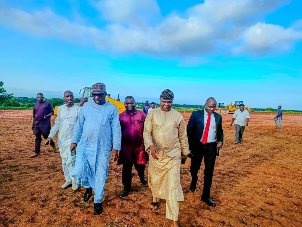 NSHA Speaker Danladi Jatau, alongside commissioner for youth and sports Devt. Mr. Kwanta Yakubu, while inspecting the venue for the flag off of construction of Akwanga-Jos-Bauch Gombe road.