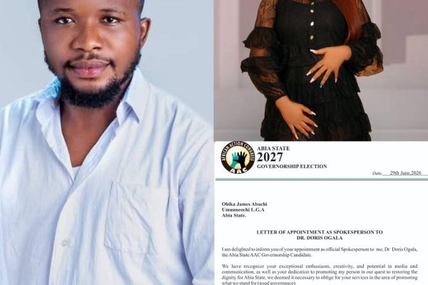 2027 Abia Race: Doris Ogala Names Obika James Abuchi Official Spokesperson