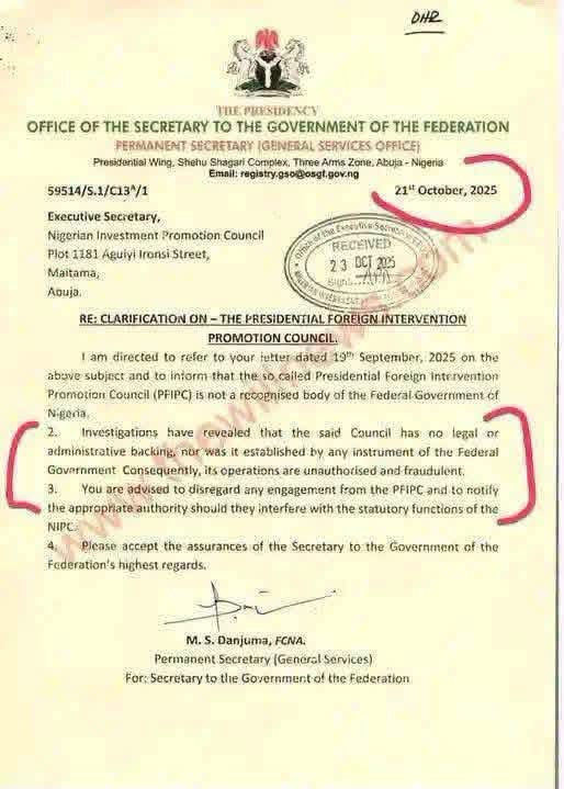 Official memo from the SGF office