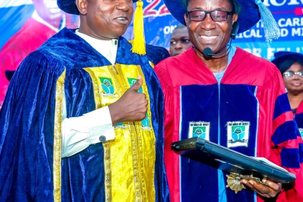 Vice-Chancellor of Prince Abubakar Audu University, Professor Salisu Ogbo Usman and Professor of Church History and Missiology at Prince Abubakar Audu University (PAAU), Anyigba, Professor Felix Ehimare Enegho