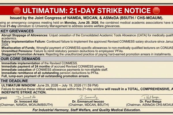 More Labour Strikes Hit Benue Under Alia as Medical Lecturers Issue 21-Day Ultimatum
