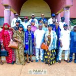 PAAU Vice-Chancellor Professor Salisu Ogbo Usman receives members of St. Charles College Ankpa Set '94 during a courtesy visit at the Senate Chamber in Anyigba.