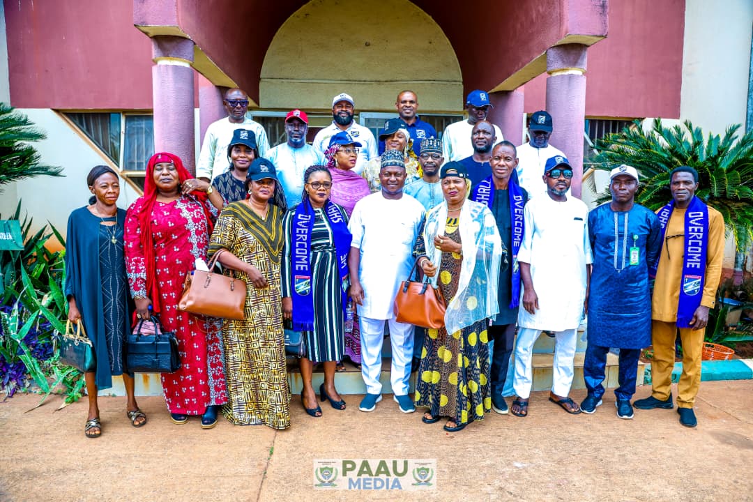 PAAU Vice-Chancellor Professor Salisu Ogbo Usman receives members of St. Charles College Ankpa Set '94 during a courtesy visit at the Senate Chamber in Anyigba.