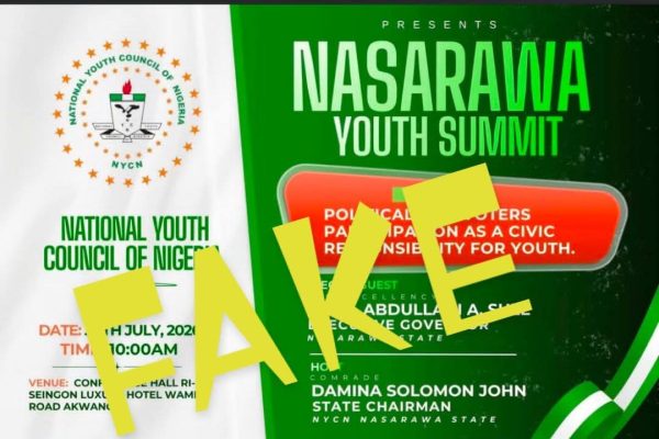 “Image illustrating NYCN Nasarawa disclaimer and distancing from planned youth summit”