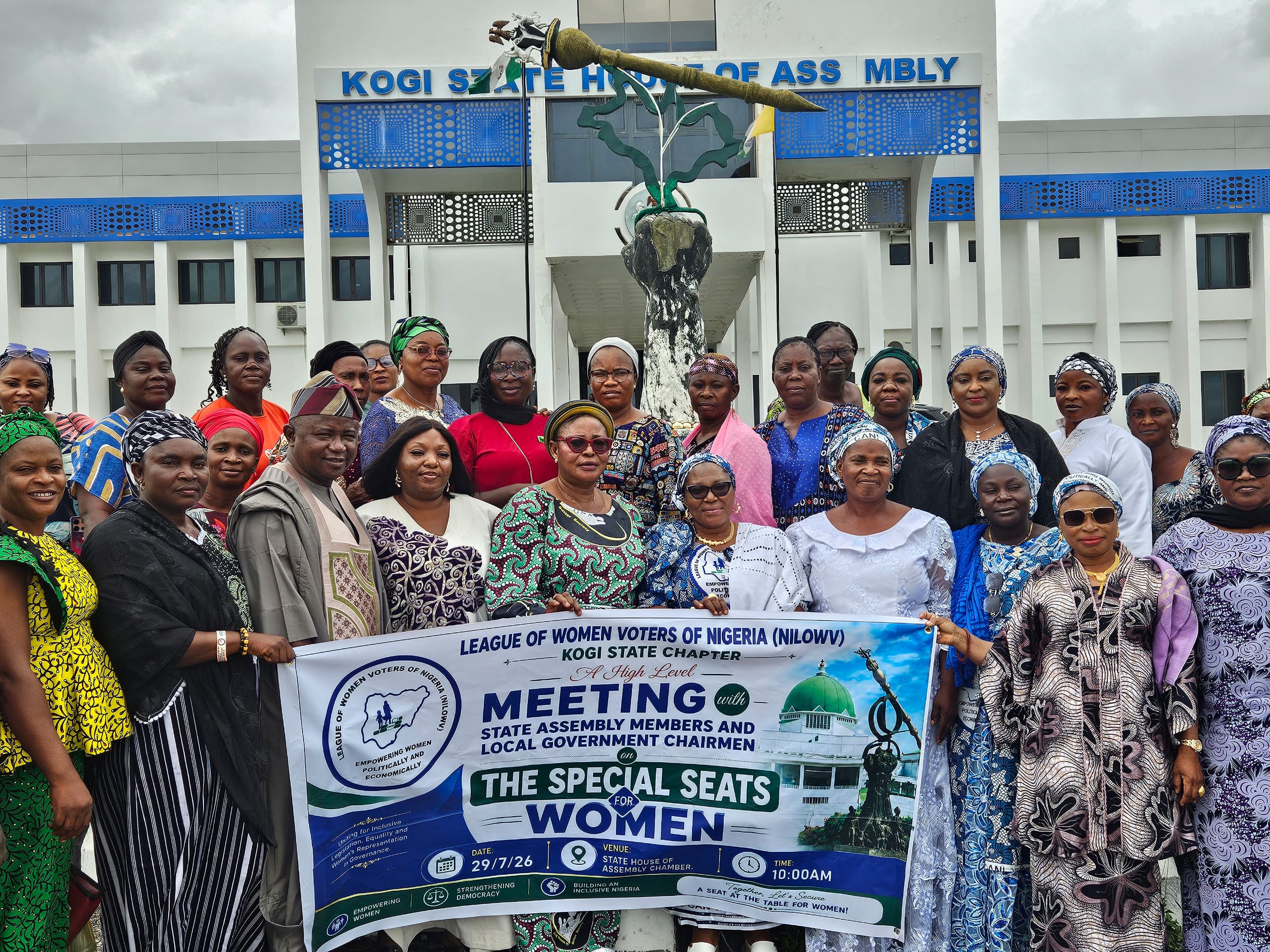 Deputy Speaker Comfort Nwuchiola representing Speaker Aliyu Umar during a meeting with Kogi NILOWV leaders advocating special legislative seats for women.